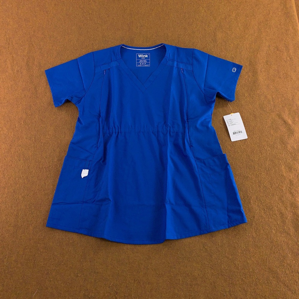 Wink Womens Small Blue Royal W123 Modern Fit V-Neck Scrub Top 4555 NWT